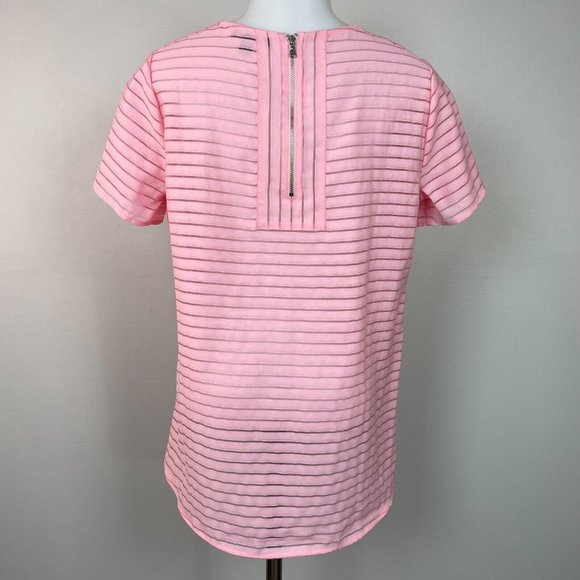 J. Crew Top 2 Pink Semi-Sheer Striped Short Sleeve Blouse Women's - Picture 5 of 11
